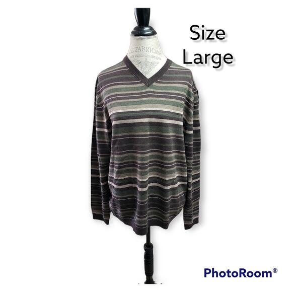 Structure 100% Fine Italian Merino Wool Fall Colored V Neck Sweater Men's Large - Picture 7 of 7